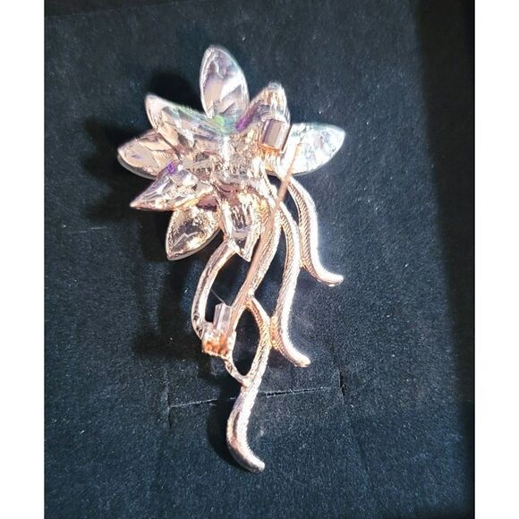 New - Rose Gold and Rhinestone Orchid Brooch - Picture 3 of 7